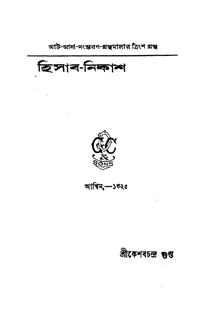 hisabnikas হিসাব-নিকাশ : কেশব চন্দ্র সেন বাংলা বই পিডিএফ | Hisab-nikas : Keshab Chandra Sen Bangla Book PDF